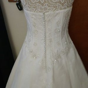 White sequin wedding dress with short full train